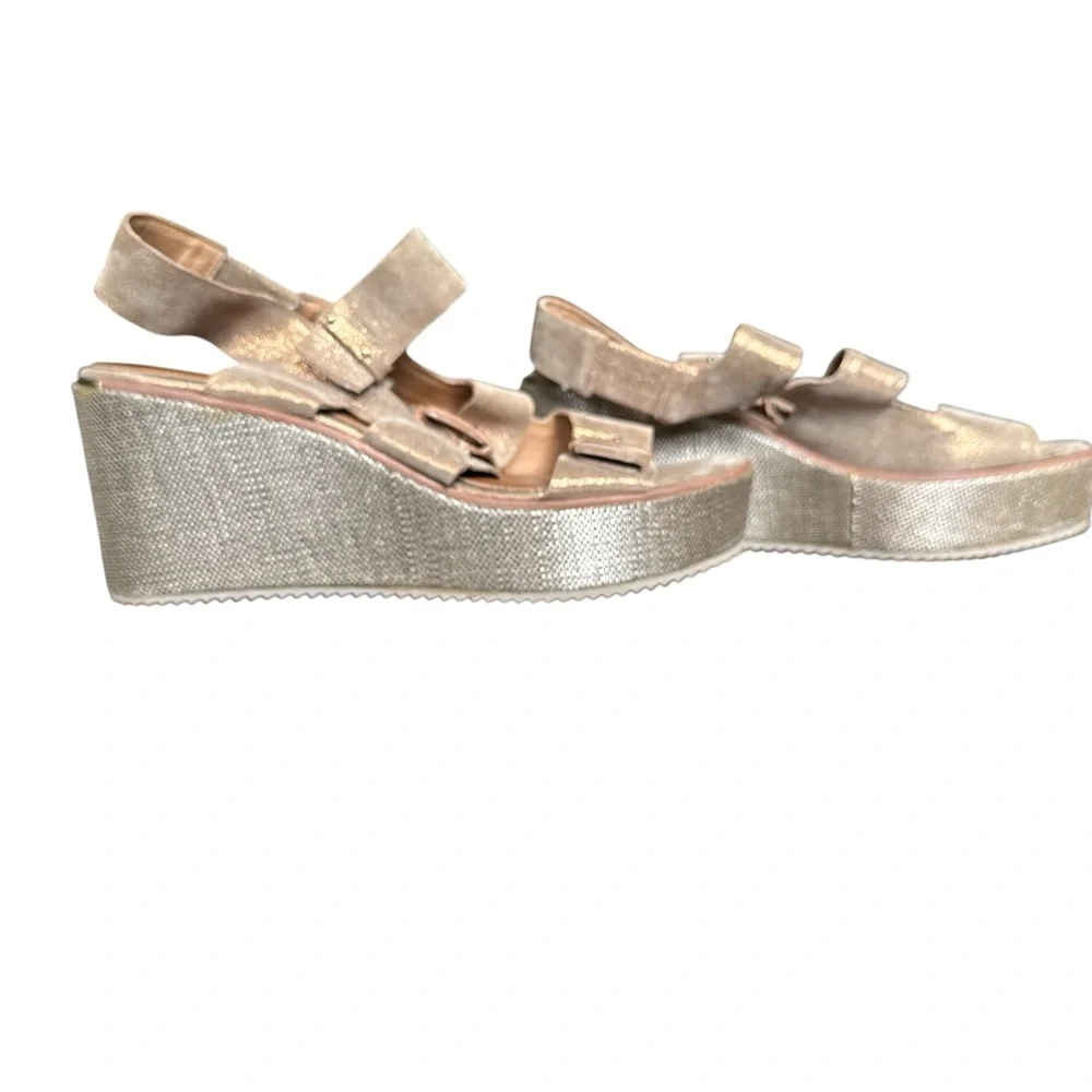 Donald J. Pliner Tan and Gold Wedge Sandals - Picture 2 of 5